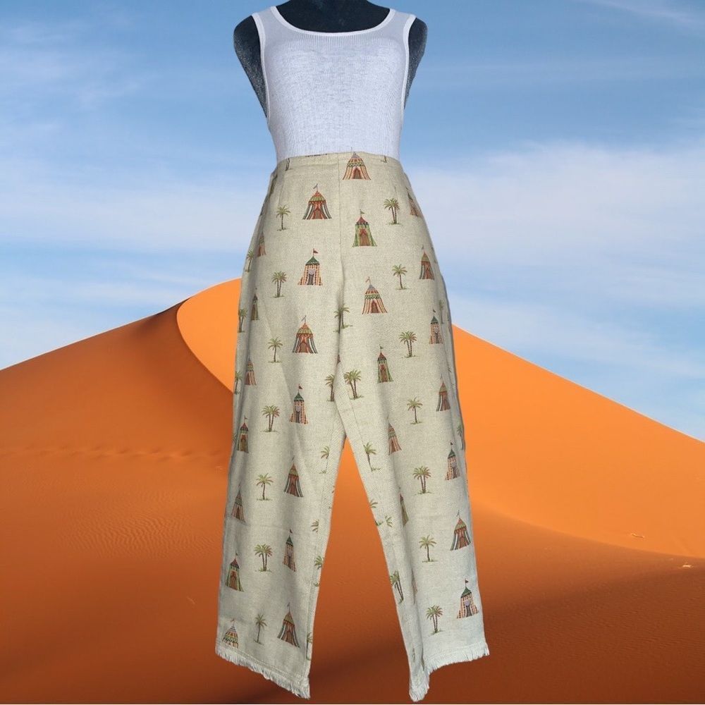 Maggie L vintage cropped dessert tent print fringe hem
